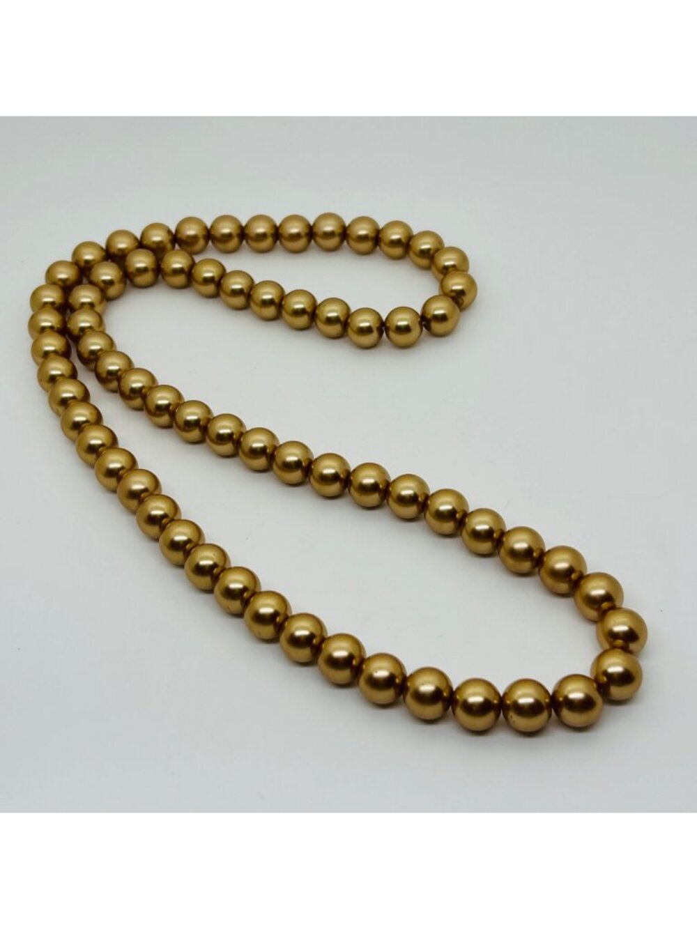 Metallic Gold Tone Faux Pearls Round Continuous Strand Endless Slip-On Vintage